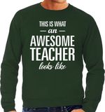 Bellatio Decorations Awesome Teacher - geweldige leraar cadeau sweater blauw heren S
