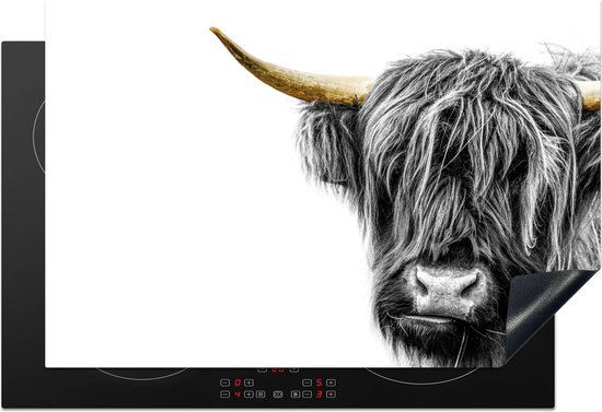 KitchenYeah® Inductie beschermer 78x52 cm - Schotse Hooglander - Zwart - Wit - Goud - Inductiebeschermer