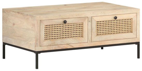 vidaXL Salontafel 90x50x37 cm Massief Mangohout en Riet