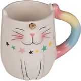 Mok eenhoorn - wit - keramiek - 13 cm - regenboog print katten beker