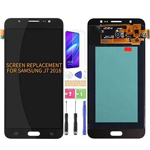 SRJTEK Voor Samsung Galaxy J7 2016 J710 J710F J710M/H Lcd scherm Vervanging Digitizer Glas Montage Kits, Gratis gehard film, lijm en gereedschap (zwart)