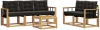vidaXL - Bank loungeset - 5 zitplekken - Inclusief tafel - Wit en zwart