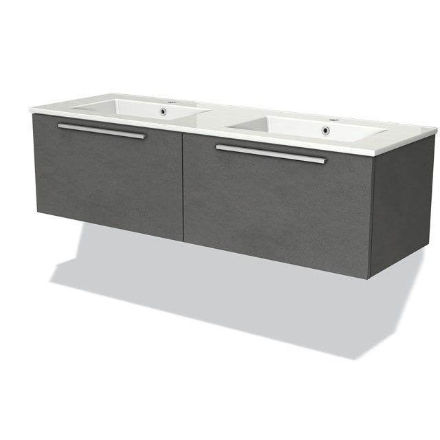 Maxaro Badkamermeubel 140cm Modulo Donkergrijs Beton 2 Lades Vlak Wastafel Keramiek