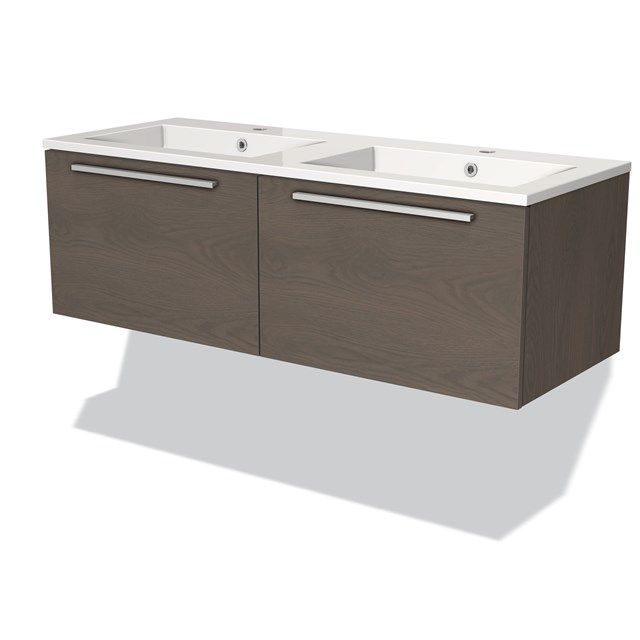 Maxaro Badkamermeubel 120cm Modulo Donkerbruin Eiken 2 Lades Vlak Wastafel Mineraalmarmer
