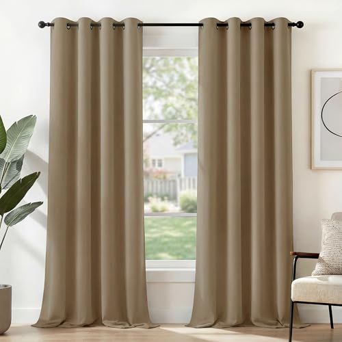 Deconovo Set van 2 ondoorzichtige gordijnen tegen kou, 210 x 140 cm, taupe