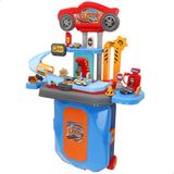 ColorBaby Speed & Go Garage 2 in 1, autokoffer voor kinderen, incl. 3 voertuigen en accessoires, parkeerplaats met meerdere verdiepingen, met lift, helling en tappistool, draagbare set (39539)