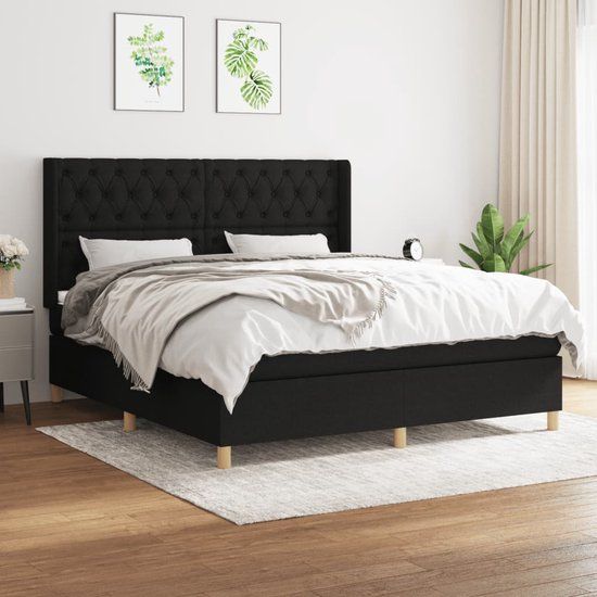vidaXL Boxspring met matras stof zwart 160x200 cm
