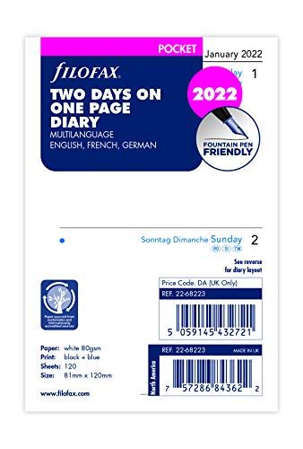 Filofax Pocket Engels/Frans/Duits 2 dagen per pagina 2022 dagboek