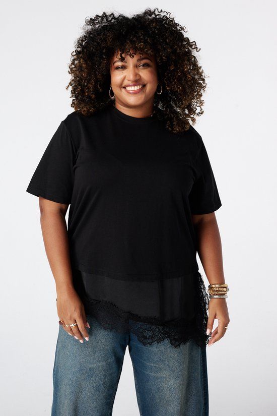 MS Mode T-shirt met kant - Zwart