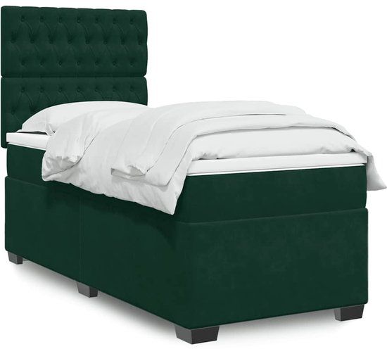 vidaXL Boxspring met matras fluweel donkergroen 80x200 cm