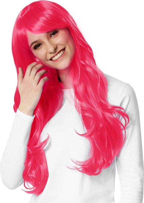 Tectake dressforfun - Pruik lang haar lokken pink - verkleedkleding kostuum halloween verkleden feestkleding carnavalskleding carnaval feestkledij partykleding - 303628