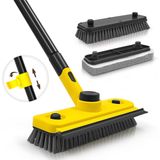 Merkloos Schoonmaakborstel badkamer schrobborstel - 136 cm handvat - Draaibare kop - Geel