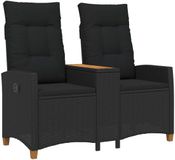 vidaXL Ligbank met tafel, 2-zits, 126 x 65 x 112 cm, polyrotan, zwart