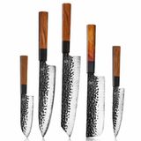 KAAMUT® 5-delige Messenset 3 Lagen Damascusstaal – Kern van AUS-10 Japans Staal – Vlijmscherp – Professionele Koksmessen – Zwarte Finish – Massief Houten Handvat