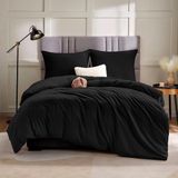 Wan GmbH Housse de couette 200x200 cm avec 2 taies d'oreiller 65x65 cm - Noir - Microfibre - Repassage facile