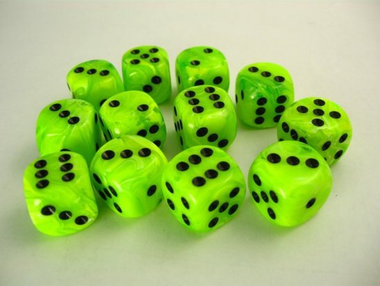 Chessex dobbelstenen set 12 6-zijdig 16 mm Vortex bright green w/black