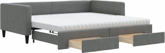 vidaXL Slaapbank onderschuifbed en lades 100x200 cm stof donkergrijs