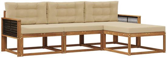 vidaXL - Bank loungeset - 4 zitplekken - Acacia hout - Natuurlijk en beige