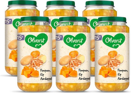 Olvarit babyvoeding pompoen kip aardappel 15+ mnd 6 x 250 gram