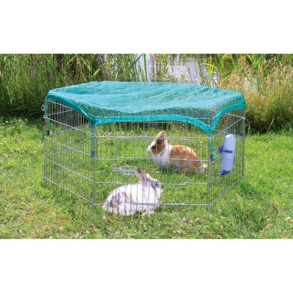 TRIXIE Knaagdierpark Met Afdeknet 6 Panelen Verzinkt - Ren - 60 cm x 63 cm - Zilverkleurig