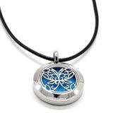 Zen Aromatherapie etherische olie, sieraden, diffuser, halsketting, leer en medaillon van roestvrij staal met motief "vlinder", inclusief 5 kleurrijke vloeistoffen om te parfumeren, Zen'aroma