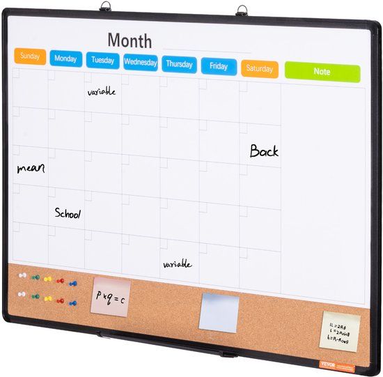 VEVOR 60x90cm Wandbord Whiteboard Kurkbord Prikbord Combinatiebord
