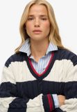 Superdry - Oversized kabeltrui met V-hals en strepen - Dames - Sweaters