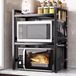 Merkloos Uitschuifbare Magnetron Rek - 3 Niveaus Keuken Organizer met 6 Haakjes, Zwart