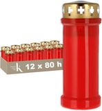 Kristen Grafkaars 6 Dagen Rood – Kaarsen – 12 Stuks – Herdenkingslicht – Grafkaars – Brandduur 80 Uur – Voor Buiten