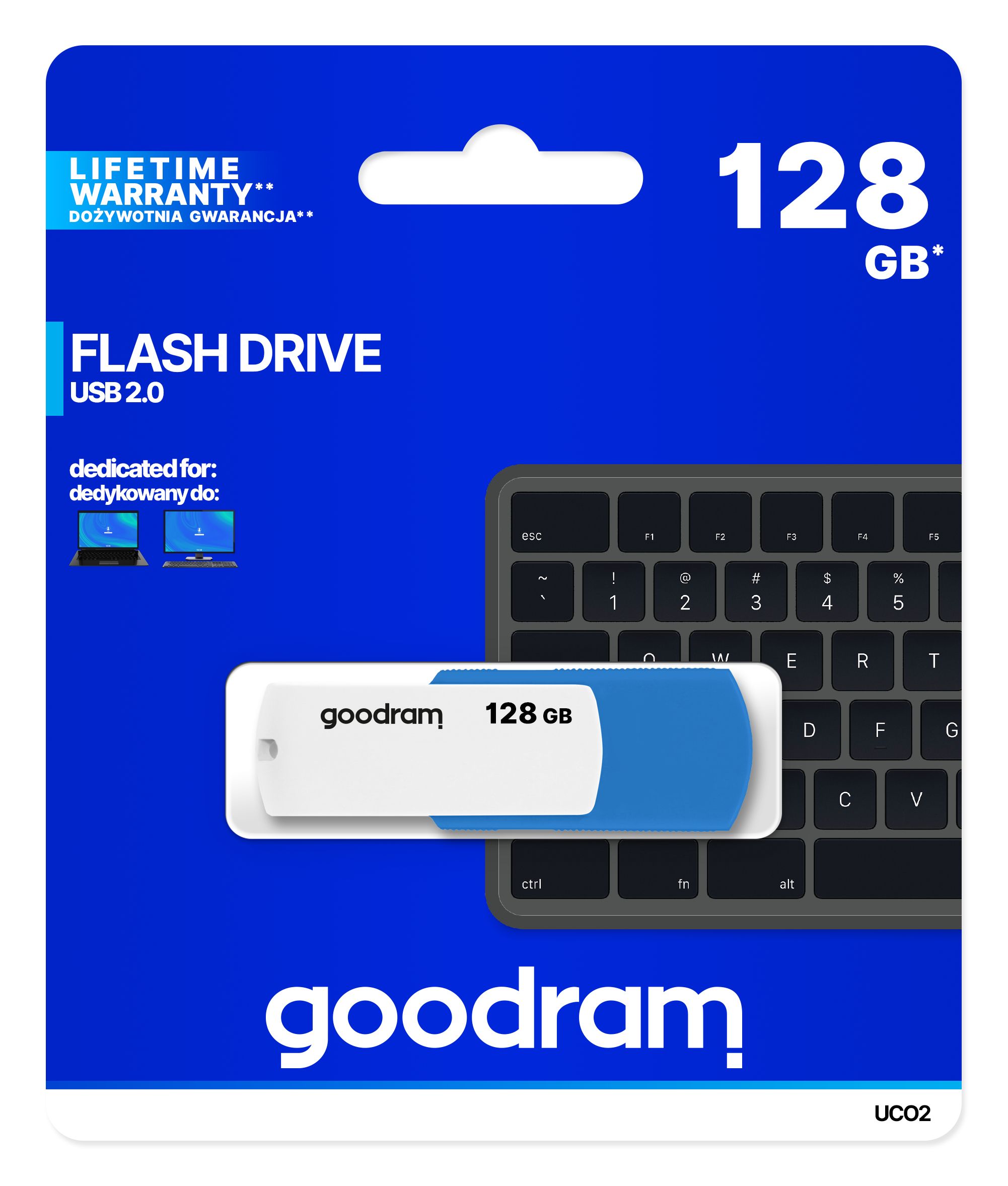 Goodram UCO2 USB Flash Drive 128GB - USB 2.0 - Blue/White