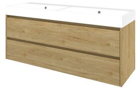 Proline Loft badmeubelset 140x46x62cm zonder kraangat en onderkast symmetrisch Polystone Ideal oak/Glans wit 1817672