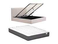 Vente-unique Bed met opbergruimte stof beige 140 x 190 cm