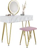 Vicco Dressing table set with stool Ruby, White, 100 cm with LED mirror and stool