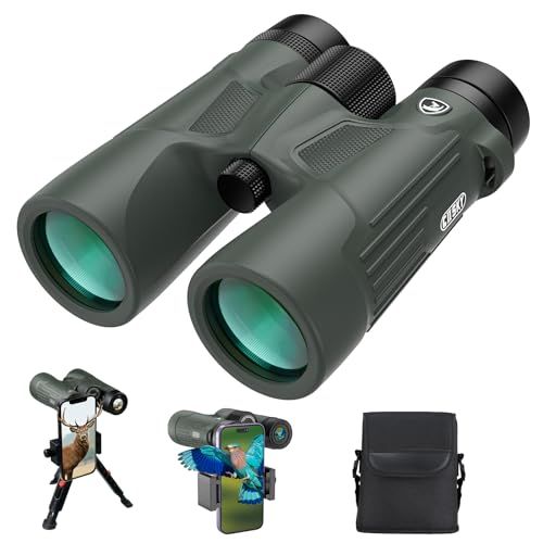 Gosky 10X42 HD verrekijker voor volwassenen met telefoonadapter, High Power BAK4 prisma en FMC-lens, waterdicht voor vogels kijken, jagen, reizen, buitensporten