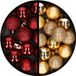 Merkloos / Sans marque Billiet - Vanlaere Kerstballen 34x st - 3 cm - donkerrood en goud - kunststof