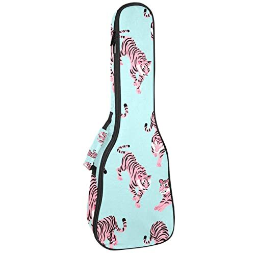 Mersov Tenor Ukulele Gigbag Waterdichte Ukelele Case Gewatteerde Rugzak, Geweldig voor Sopraan Concert (21/23/24") Roze Tige Patroon Blauwe Achtergrond