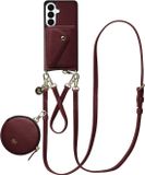 AVY Leren Hoesje geschikt voor Samsung Galaxy S26 | Met Koord, Wallet en Pouch | Compatibel met MagSafe | Leather Case met 30CM & 130CM Koord | Leather Set | Burgundy