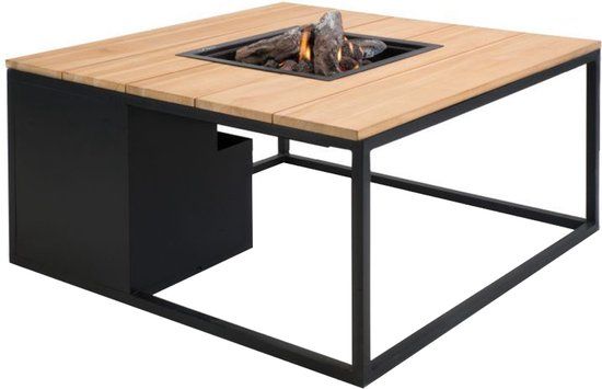 Cosiloft 100 Lounge Vuurtafel - Zwart/Teak - Gas - 100x100cm