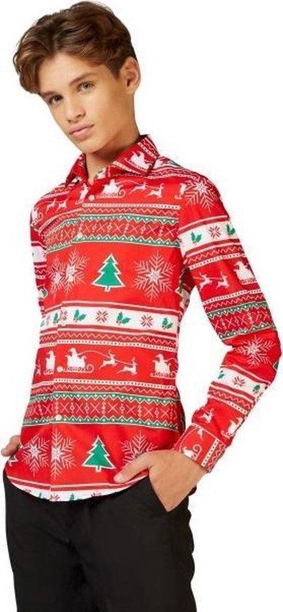 OppoSuits Winter Wonderland Kerst Overhemd - Tieners - Rood - Maat 14 jaar