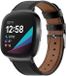 Strap-it Bracelet en cuir pour montre connectée - Convient pour Fitbit Sense / Versa 3 / 4 - Noir
