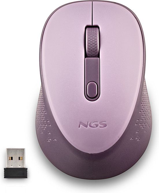 NGS Dew Lilac - Silent draadloze muis, optisch, ergonomisch, verstelbaar DPI 800/1600, Nano Receiver, ambidexter, Plug & Play, paarse kleur