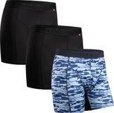 DANISH ENDURANCE Sportonderbroeken Heren - Quick Dry - Sport Boxershorts - 3 pack - Zwart/Camouflage Blauw - Maat XL