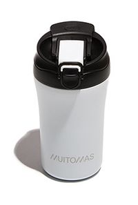 Muitomas Thermosbeker met deksel, thermobeker voor warme en koude dranken, van staal, praktisch en draagbaar, inhoud 350 ml, kleur Blanc