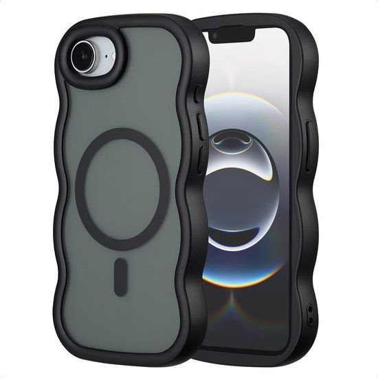 Selencia Wavy Case - Golvend Hoesje geschikt voor Apple iPhone 17e / 16e - Zwart