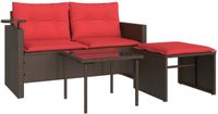 vidaXL 3-delige tuinbankset met kussens, bruin polyrotan