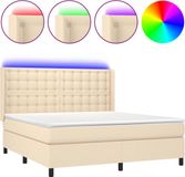 vidaXL Boxspringbed met matras en LED-verlichting, crème kleur, 180x200 cm, gestoffeerd