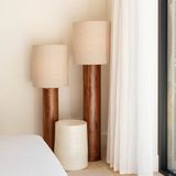 Atmooz FLORES L - Vloerlamp - Staande lamp - 110 cm hoog - Bruin hout - Linnen kap - E27 - Dimbaar