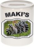 Bellatio Decorations Dieren liefhebber maki familie spaarpot 9 cm jongens en meisjes - keramiek - Cadeau spaarpotten maki apen liefhebber