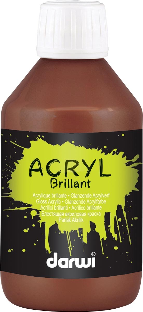 Darwi glanzende acrylverf flacon van 250 ml donkerbruin