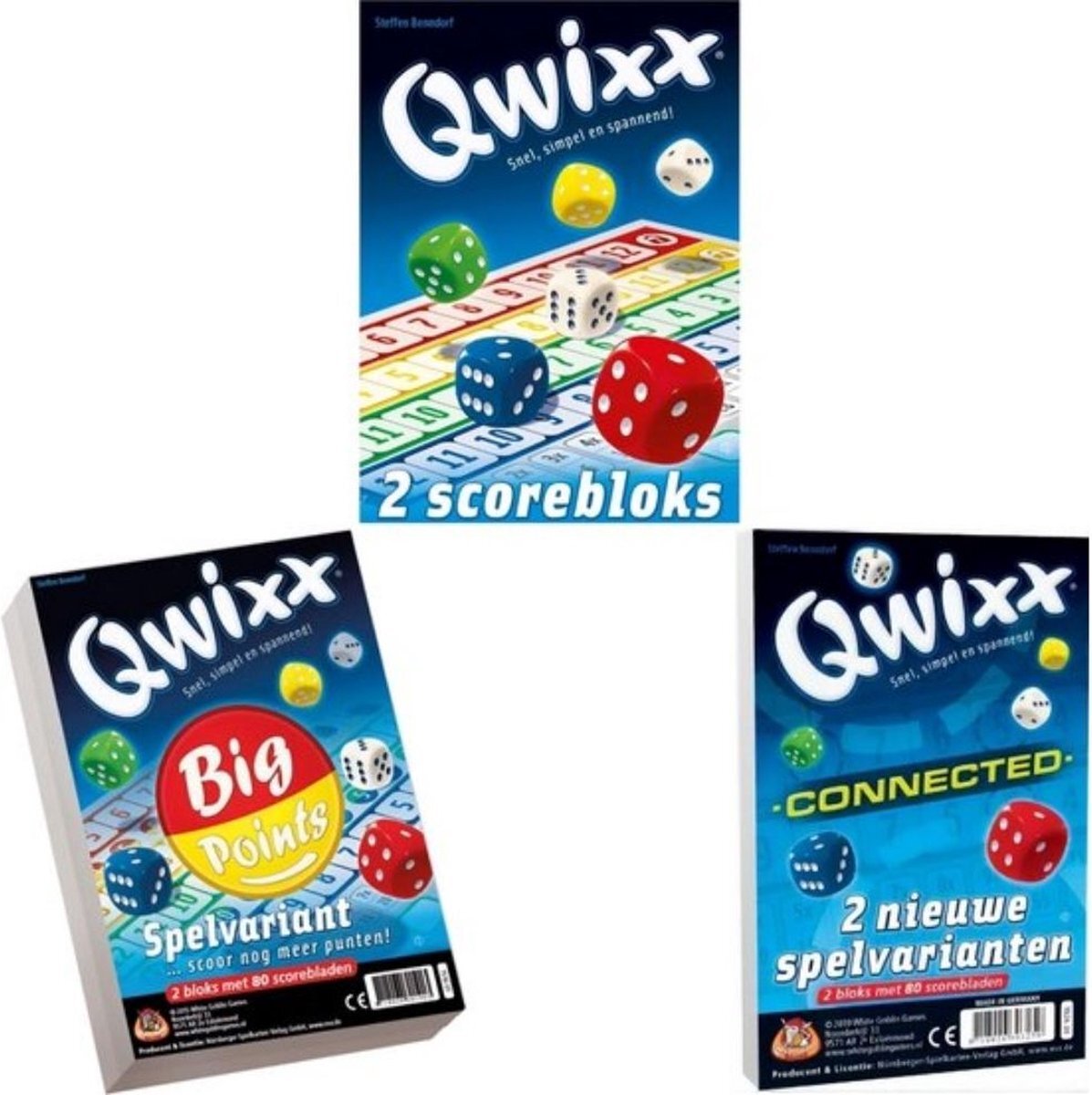 White Goblin Games Spellenbundel - 3 stuks - Dobbelspel - Qwixx scoreblocks & Qwixx Big Points & Qwixx Connected